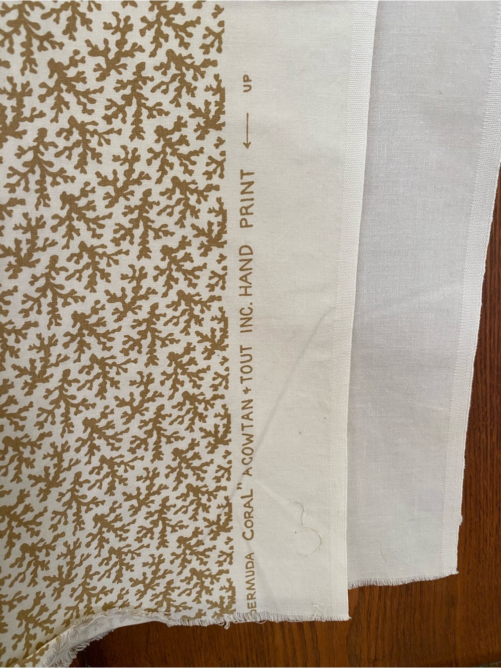 Cowtan & Tout Bermuda Coral tan off white handprinted fabric yardage 54” x 3 yds